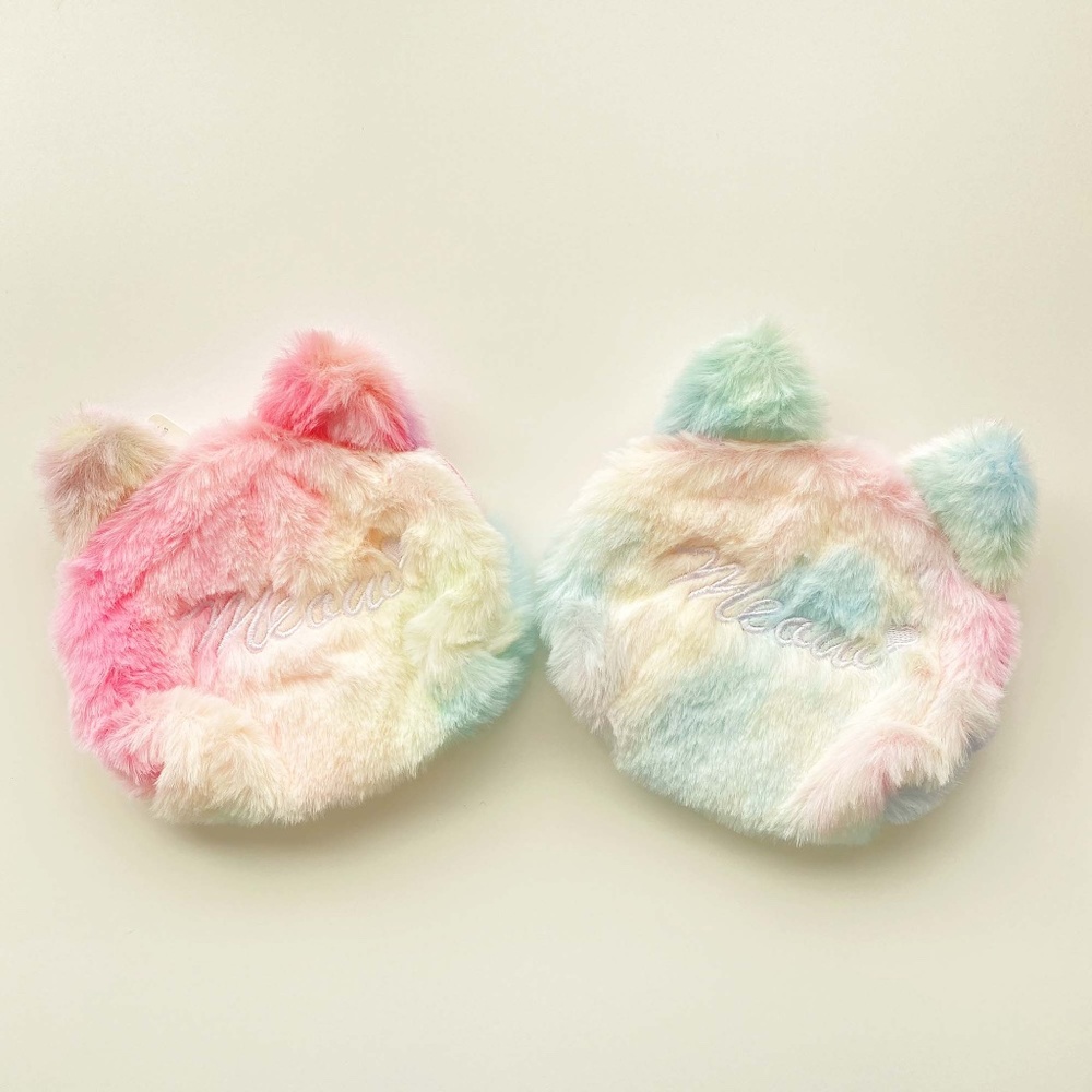 COZY COMFY JAPANESE RAINBOW TIEYDYE CAT PLUSH VEGAN FUR COIN PURSE ZIP